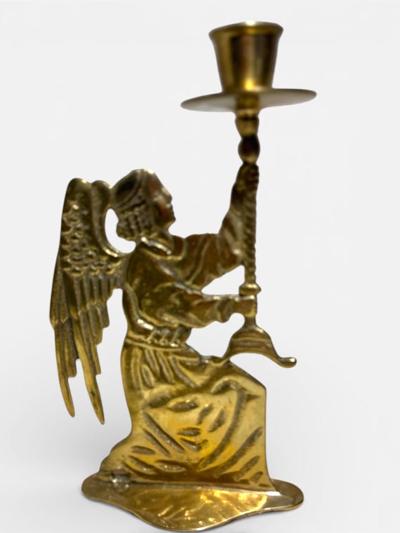 Vintage Classic Brass Angel Candle Holder Holiday Church Christmas India 10”Tall