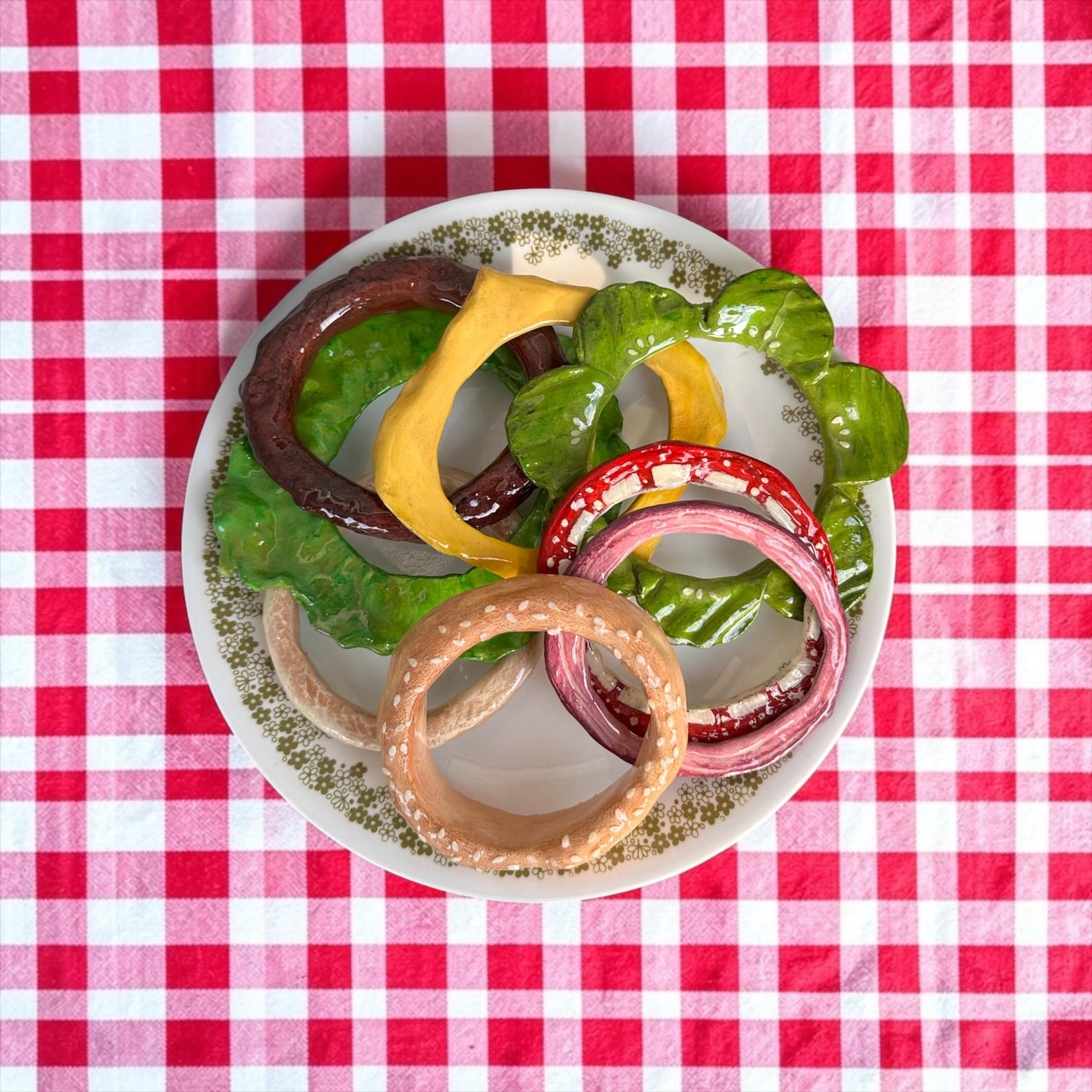 Cheeseburger Bangle Stack Bracelet, Food-inspired Jewelry, Handmade ...