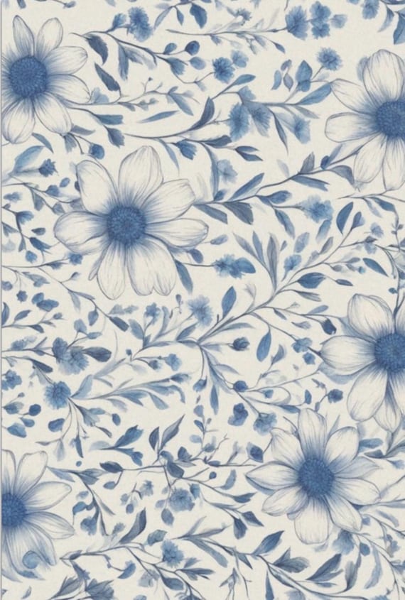 Blue Daisy Decoupage Paper, Floral Craft Sheet