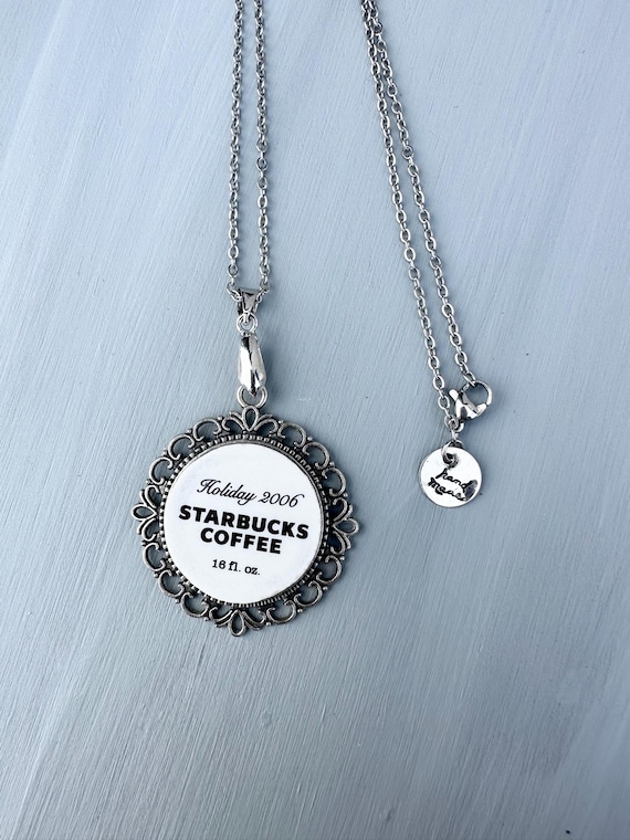 Vintage Starbucks Coffee Mug  broken china pendant necklace silver bezel