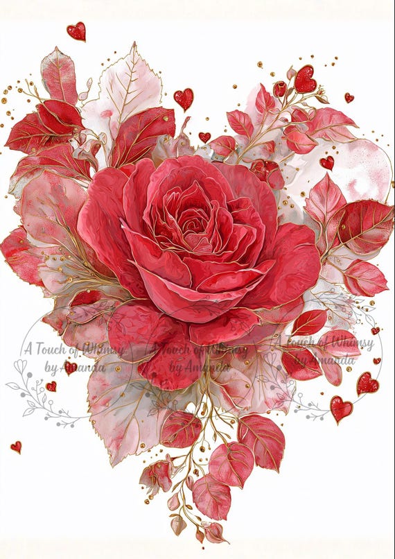 Crimson Petals of Love Valentine Decoupage Tissue and A4 Rice Paper