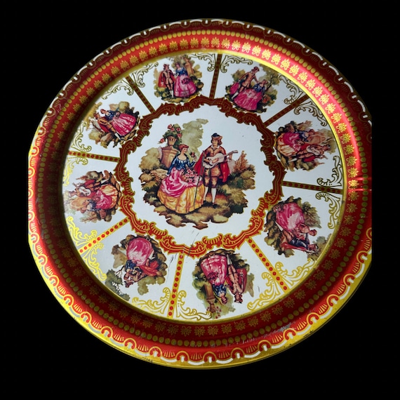 Vintage Metal Tray Manufacturing Co., Ltd. Victorian Tray 12.5" Red Couple Lover