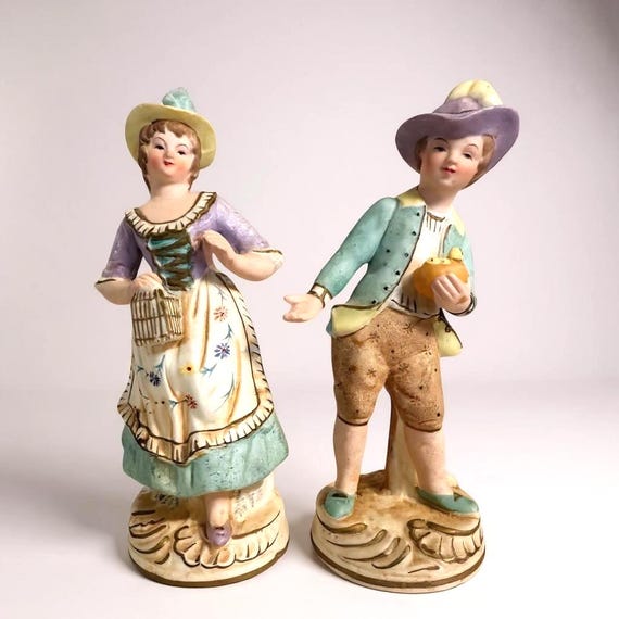 Porcelain Man Woman Figurines Victorian Style Beautiful Pastel Colors Japan 50s