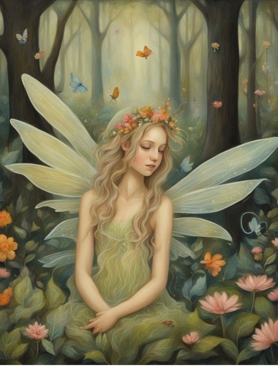 Woodland Fairy Decoupage Paper | Green Forest Rice Paper | Cottagecore Furniture Upcycle | Botanical Junk Journal & Scrapbook Tissue