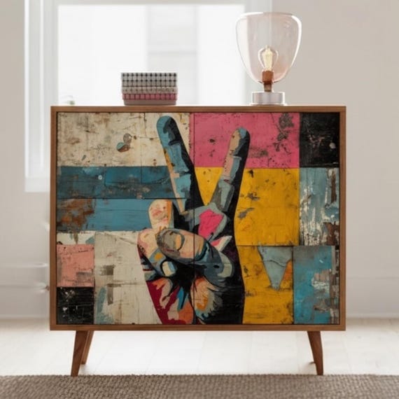 Decoupage Rice Paper A4 Rustic Peace Sign Hand Painting Distressed Grunge Texture Vintage Style Mixed Media Art Sheet Furniture Scrapbook