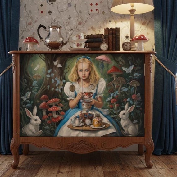 Alice in Wonderland Decoupage Paper | A4 Rice Paper | Vintage Alice with Tea Cup | Furniture Upcycling & Scrapbooking Tissue