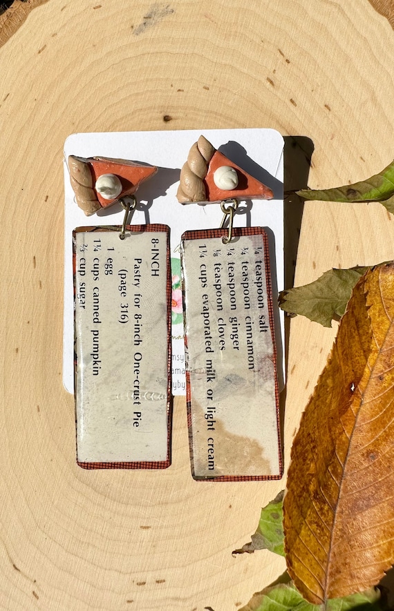 1973 Betty Crocker Pumpkin Pie Recipe Statement Earrings