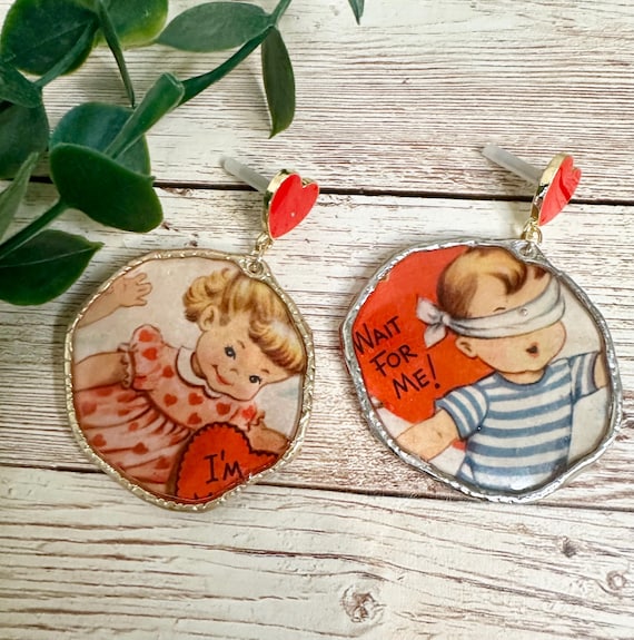 1920s Vintage Valentine Statement Gold Earrings