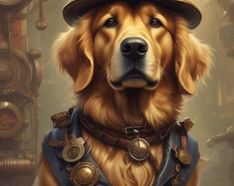 Steam Punk Golden Retriever Decoupage Tissue Paper or A4 Rice Paper