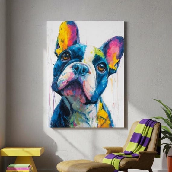 Pop Art French Bulldog Decoupage Paper - Choice of A4 Rice or Tissue - Colorful Dog Art for Furniture Transfers, DIY Crafts, junk journals