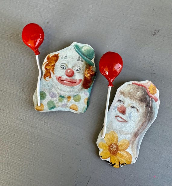 Adorable One of a kind Clown Earrings with Balloon stud
