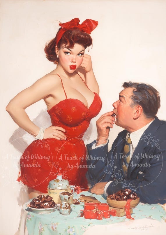Cheeky Curvy Retro Valentine Pin-Up Vintage Girl Decoupage Tissue and A4 Rice Paper