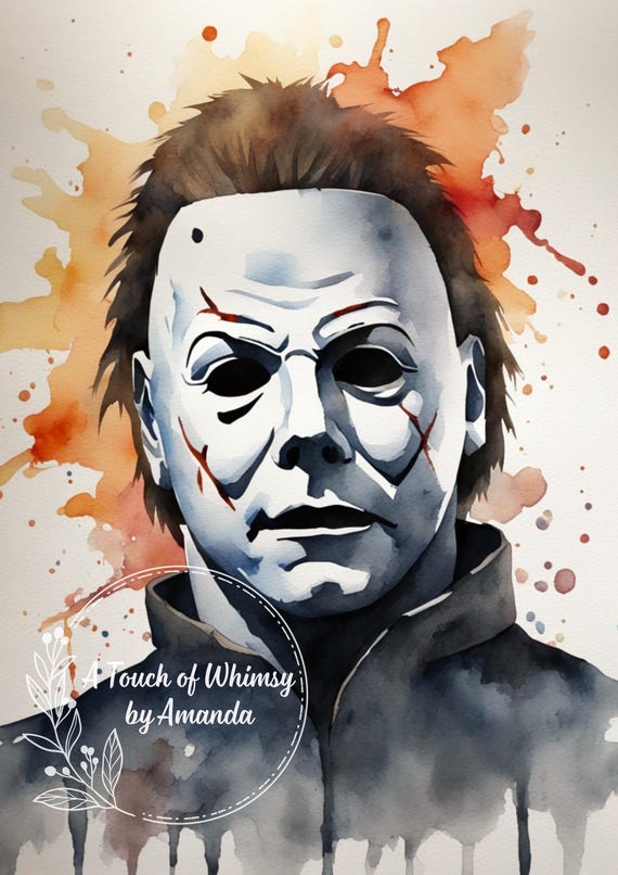 Menacing Michael Halloween Watercolor Decoupage Tissue or A4 Rice Paper