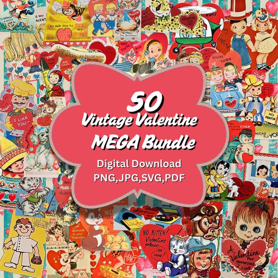 Vintage Valentine Images Bundle | Remastered Digital Download | PNG  | DIY Crafts, Gifts & Home Decor | Instant Download