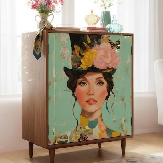 Abstract Vintage Lady Decoupage Tissue Paper, Top Hat & Butterfly Art, Textured Mixed Media Rice Paper, A4 Sheet for Furniture Upcycle