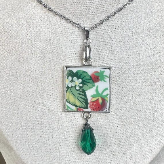 Vintage Tabletops Unlimited Very Strawberry  Plate Broken China Necklace