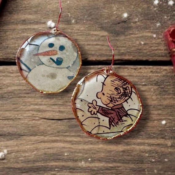 A Charlie Brown Christmas Earrings made from images from vintage 1977 book, Pig Pen