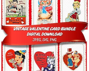Vintage Valentine Card Bundle | Remastered Digital Download | Jpeg PNG SVG  | DIY Crafts, Gifts & Home Decor | Instant Download