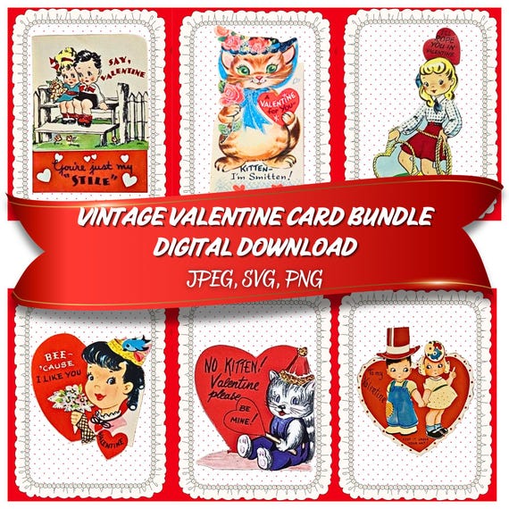Vintage Valentine Card Bundle | Remastered Digital Download | Jpeg PNG SVG  | DIY Crafts, Gifts & Home Decor | Instant Download