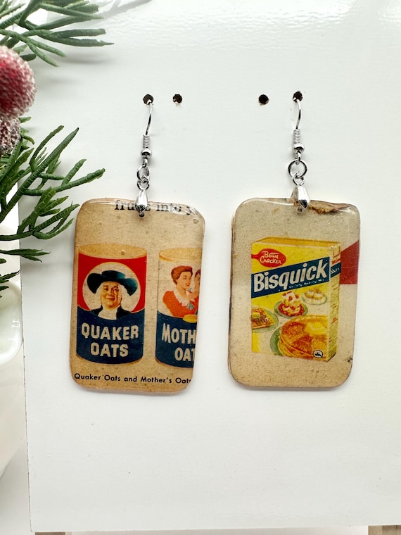 1958 Family Circle Christmas Earrings, Bisquick and Oats