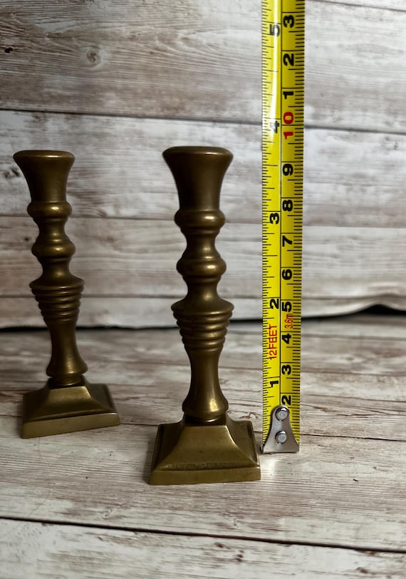 Small Brass Ribbed Victorian Candlesticks, Set of Two, 4.25”