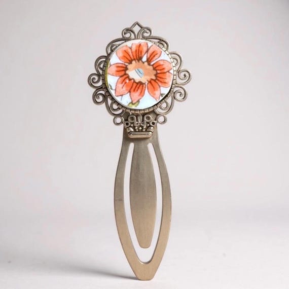 Unique 1970s Vintage Correlle Indian Summer Broken China Bronze or Silver Metal Bookmark