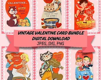 Vintage Valentine Card Bundle | Remastered Digital Download | Jpeg PNG SVG  | DIY Crafts, Gifts & Home Decor | Instant Download
