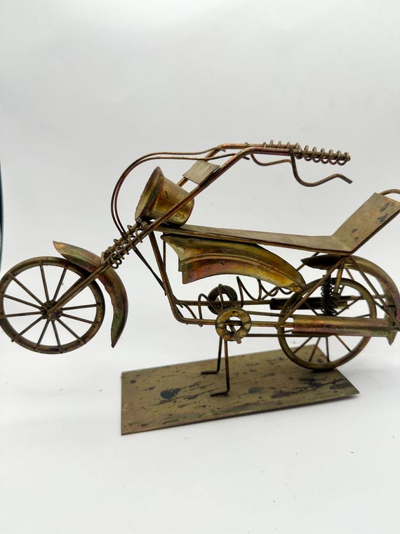 Unique Motorcycle/Chopper Copper Colored Metal Sculpture Vintage