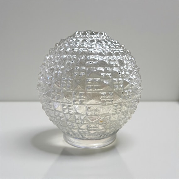 Vintage MCM Glass Light Shade Dome cut diamond geo square quilt pattern
