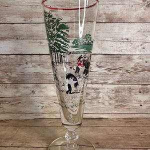 Pilsner Glass BEER STEIN Country Farm Footed Red Libby Vtg Barware Replacement