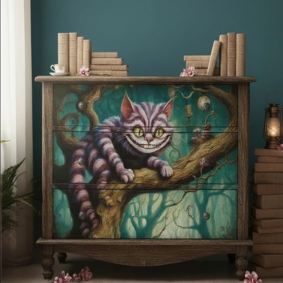 Cheshire Cat Decoupage Paper | A4 Rice Paper | Alice in Wonderland Tree Design | Vintage Furniture Upcycling & Scrapbook Tissue