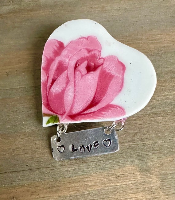 One of a kind Broken China pink rose Brooch