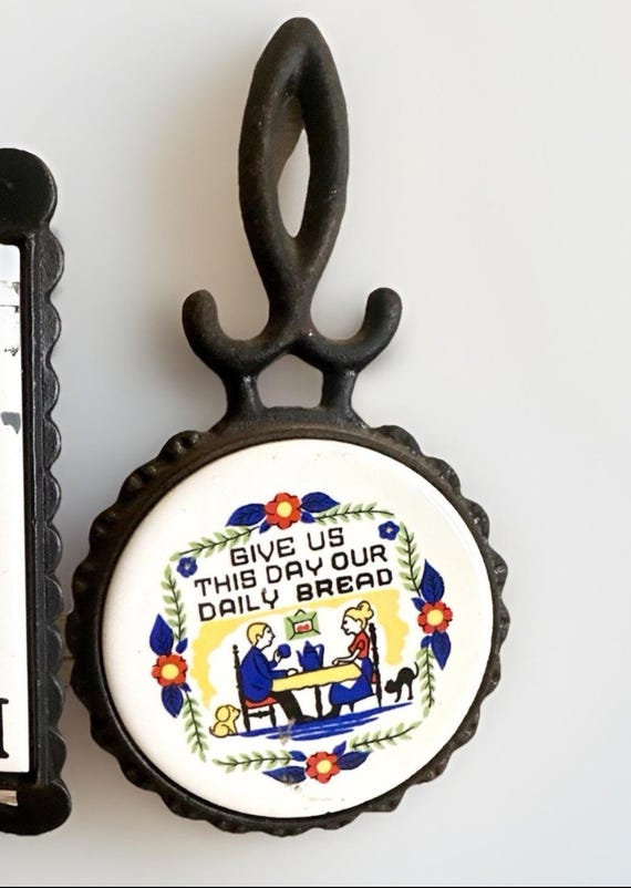 Cast Iron Trivet Collectible "Give Us This Day Our Daily Bread"