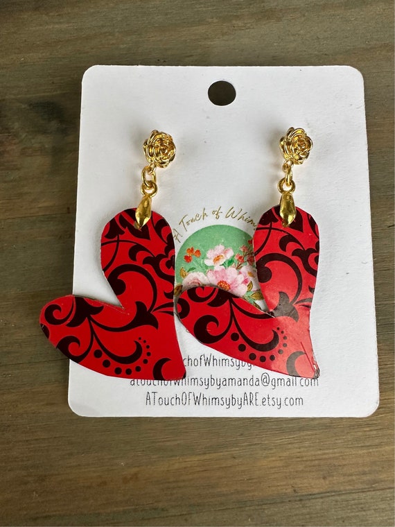 Unique Tin Heart Valentine’s Day earrings