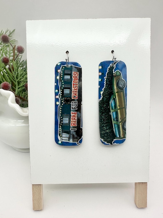 National Lampoons Christmas Vaction Tin Earrings made from a Cookie Tin,