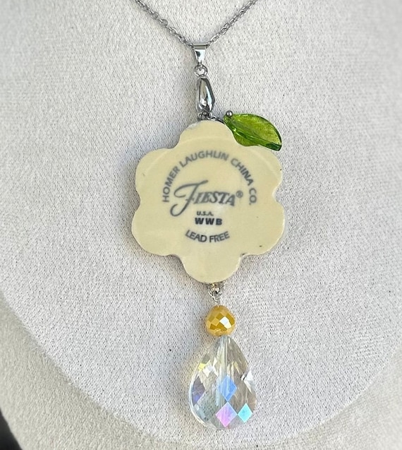Fiestaware Logo Pendant Necklace |  Homer Laughlin, Yellow Daisy, Handmade Upcycled Repurposed Jewelry