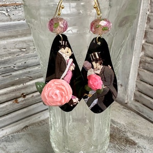 Roaring twenty’s Tin Jewelry Statement Earrings with 3D roses