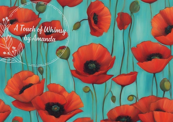 Poppies on Turquoise Decoupage  and A4 Rice Paper