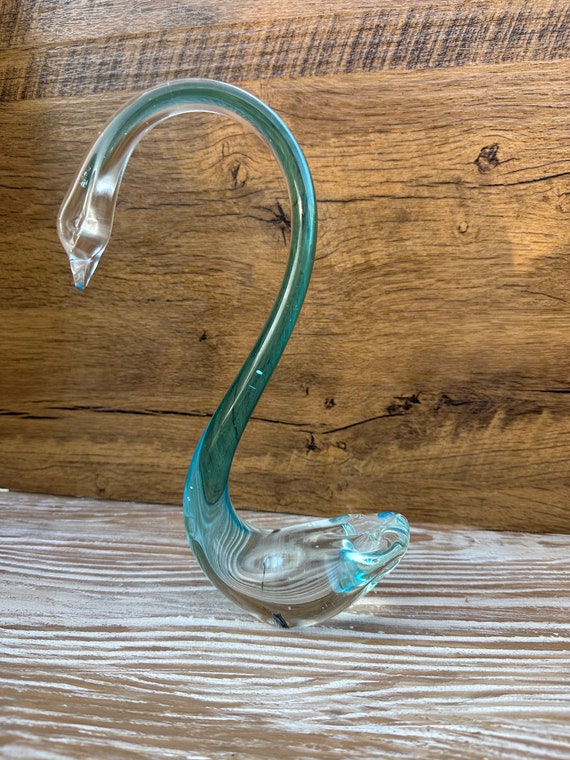 Hand Blown Murano Style Art Glass Swan - Teal & Frosted White, 9.5"
