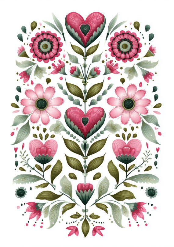 Folk Art Heart  Decoupage Tissue and A4 Rice Paper