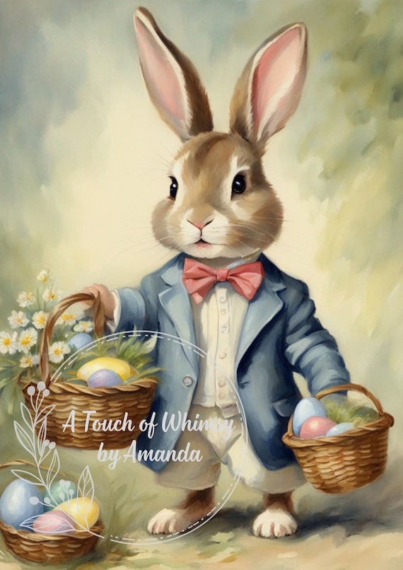 Bunny Dressed for Easter Spring Decoupage Tissue and A4 Rice Paper