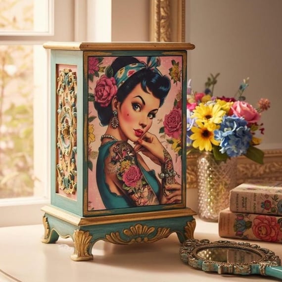 Retro Tattoed Pin-Up Vintage Girl Decoupage Tissue and A4 Rice Paper