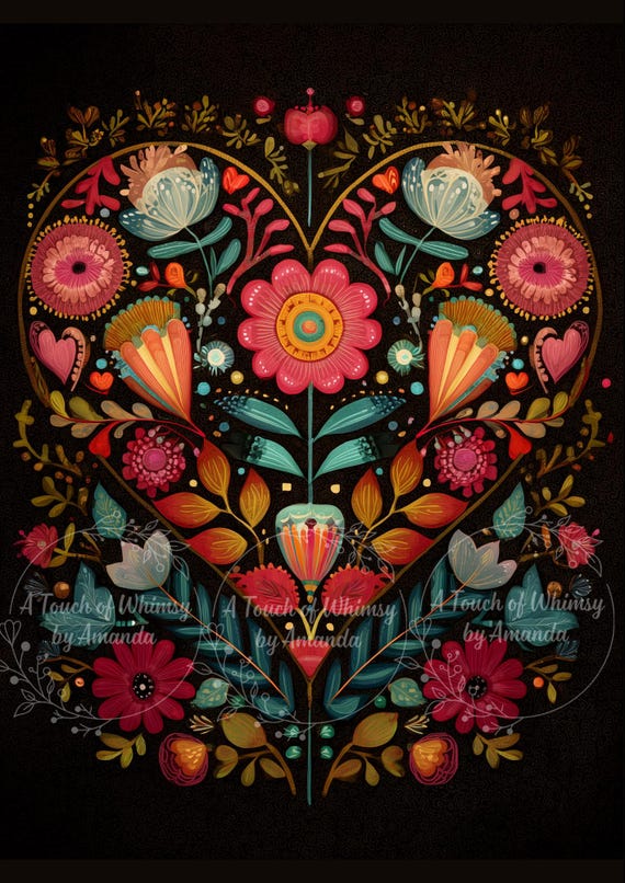 Folk Art Heart Decoupage Tissue and A4 Rice Paper