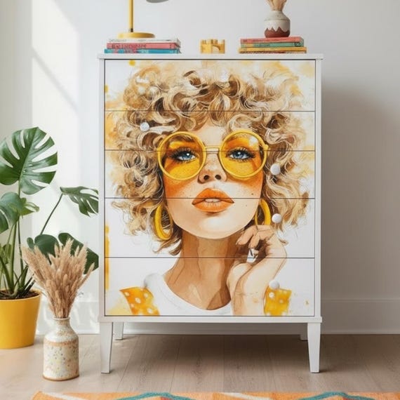 Decoupage Rice Paper for Furniture, Curly Hair Woman Art, A4 Sheet for Mixed Media Crafts, Journaling and DIY Gifts