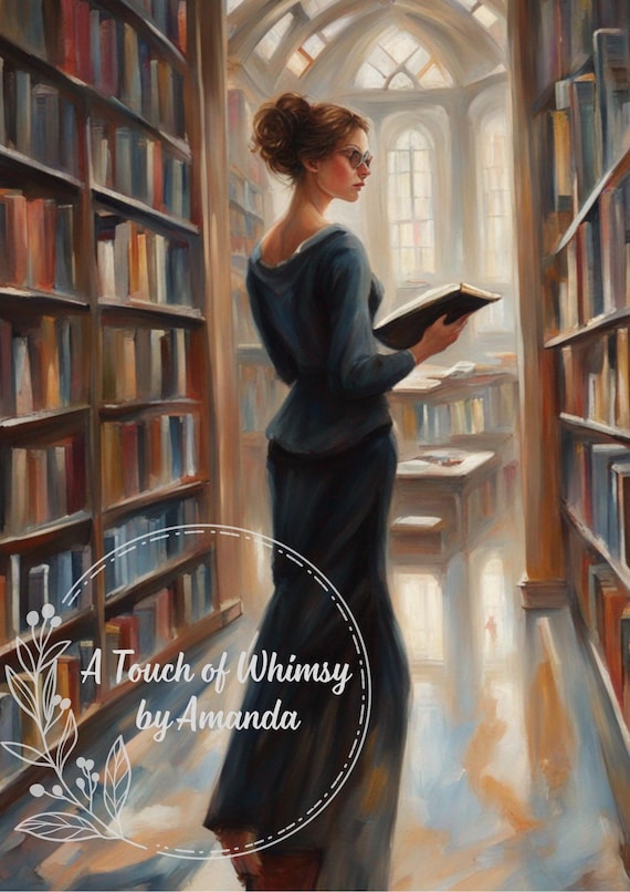 Elegant Lady in Library Decoupage Rice Paper A4