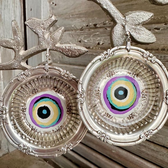 Upcycled Sterling Silver Butter Pats into Colorful One of a Kind Statement Earrings