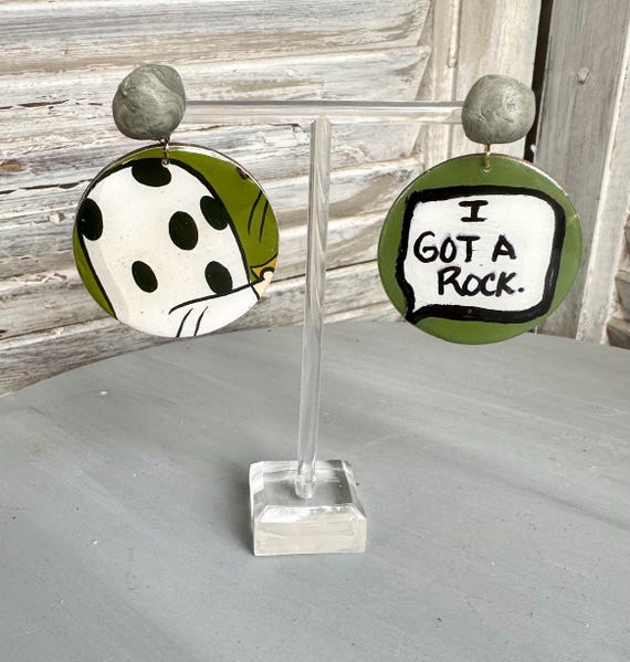 Charlie Brown Earrings, I Got A Rock, Upcycled Book Jewelry