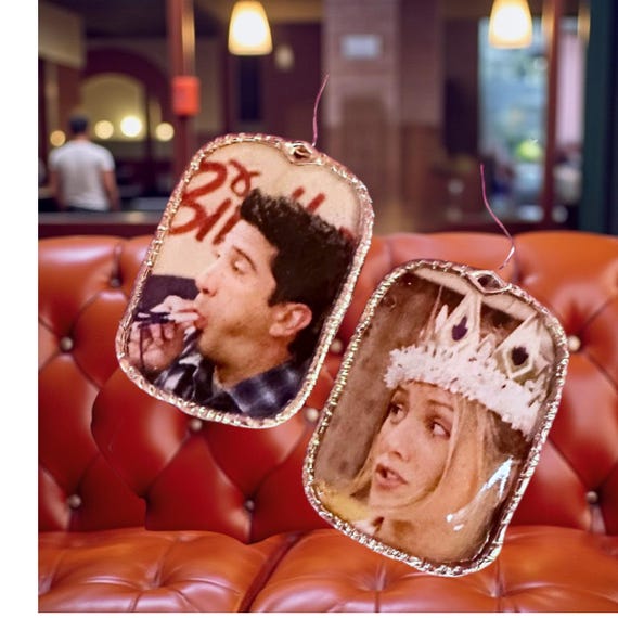 Friends Tv Show Drop Resin and Gold Earrings, Ross and Rachel