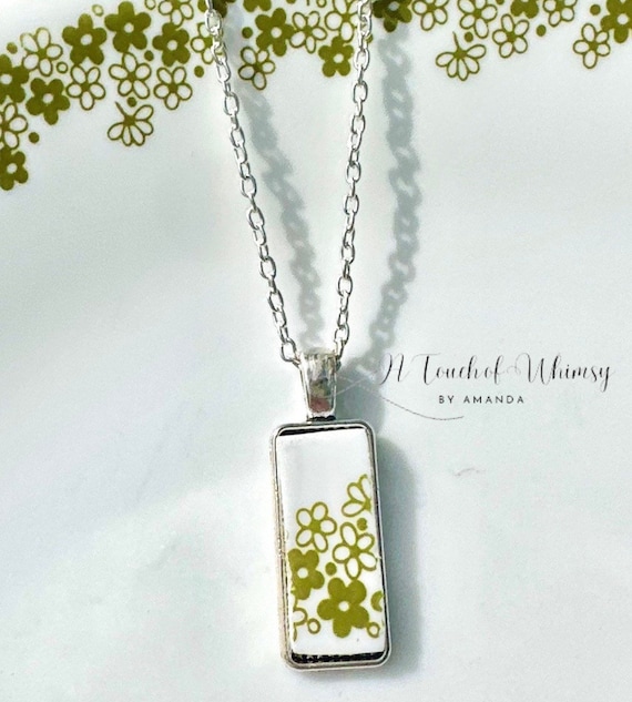 Broken China Jewelry, made out of a Vintage 1970s Correlle Plate “Spring Blossom” Pendant Necklace