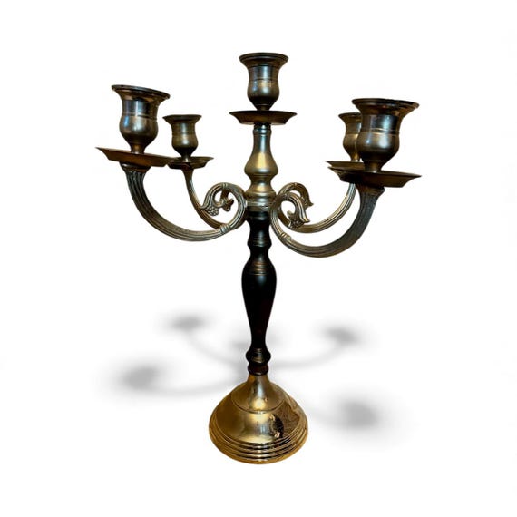 Metal and Black Candelabra Candlestick Holder Home Decor Heavy Large, Weighted